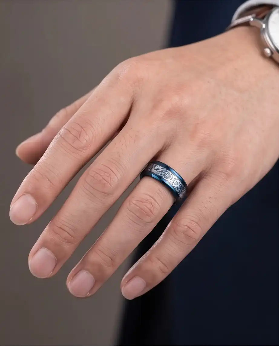 Blue Dragon Celtic Inlay Band Ring