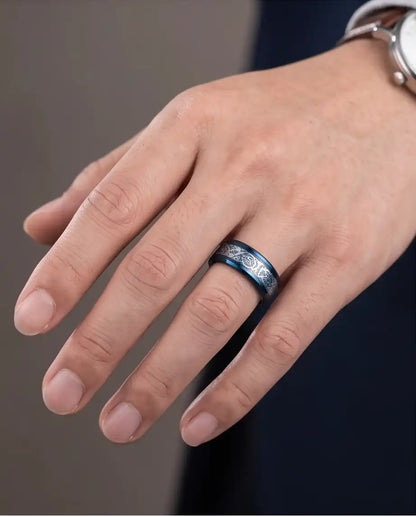 Blue Dragon Celtic Inlay Band Ring