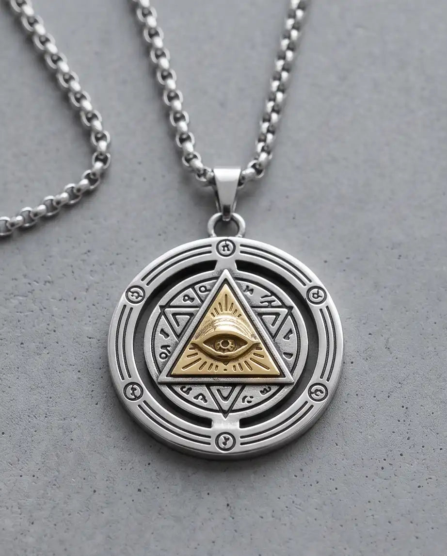 Eye of Providence Gold Pyramid Occult Pendant Box Chain