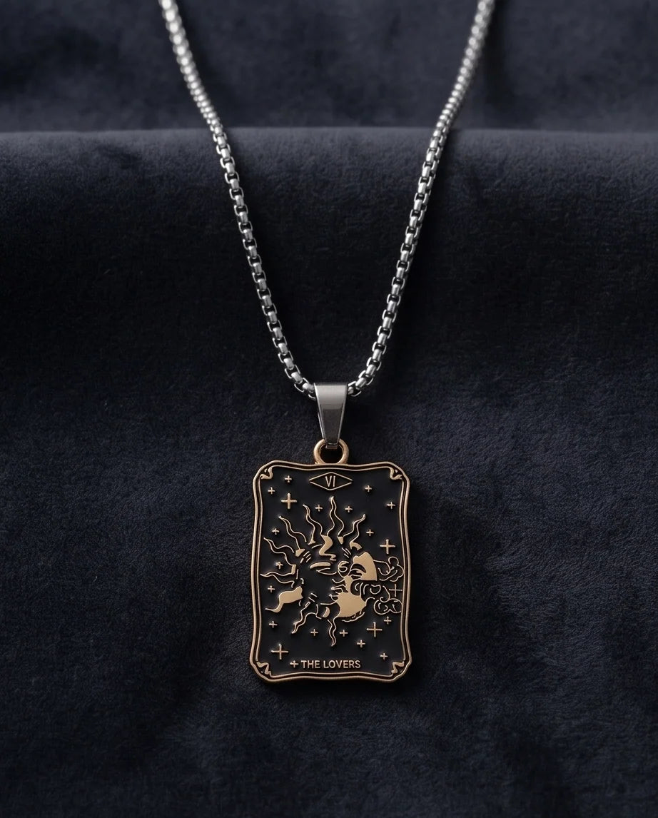 Gold Celestial Sun & Moon Tarot Card Pendant Necklace