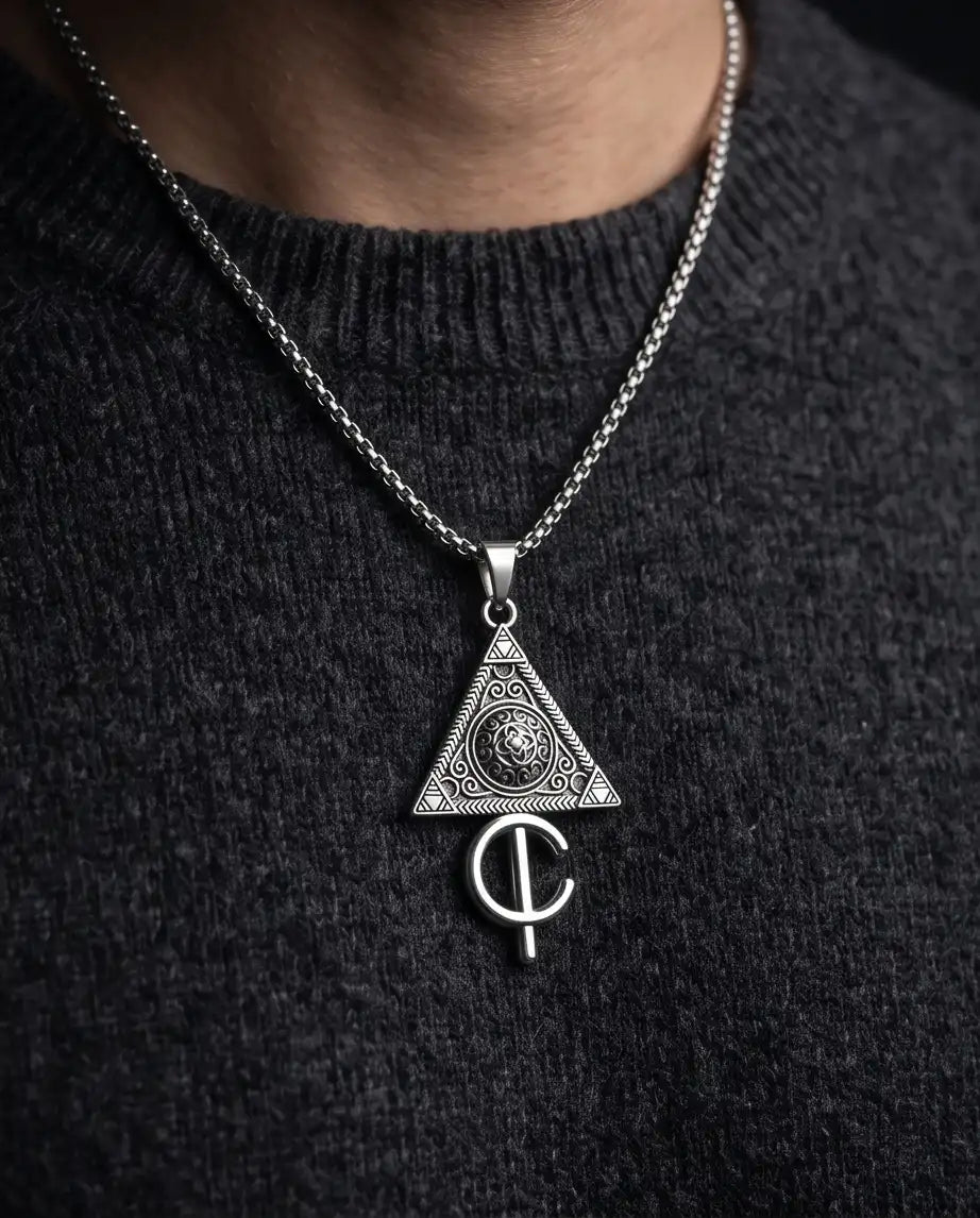 Geometric Occult Triangle and Cross Pendant Box Chain
