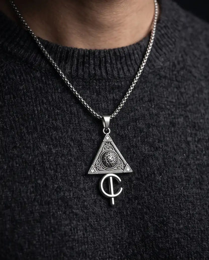 Geometric Occult Triangle and Cross Pendant Box Chain