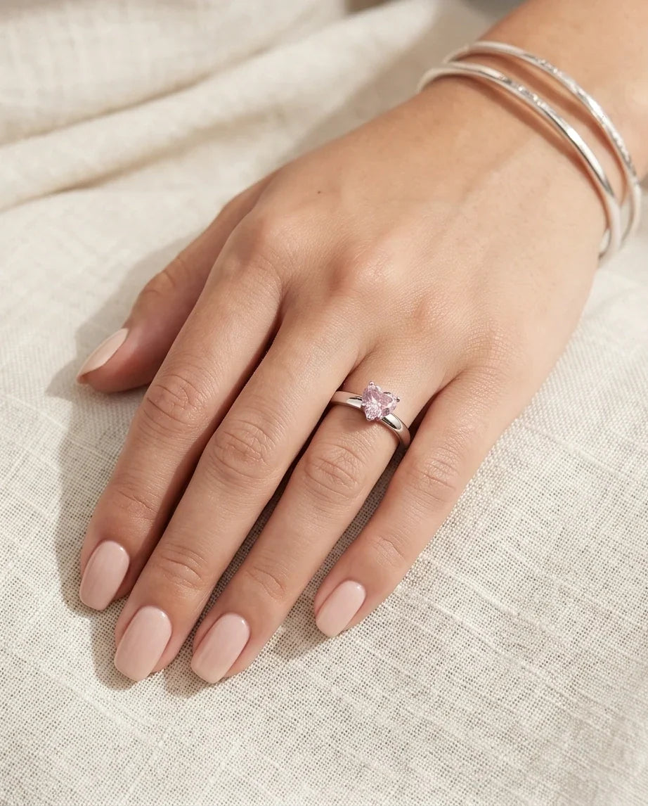 Sterling Silver Heart-Cut Pink Sapphire Solitaire Ring