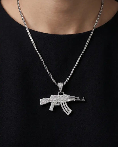 Iced AK-47 Rifle Pendant Box Chain