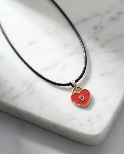 Gold and Red Heart Padlock Necklace