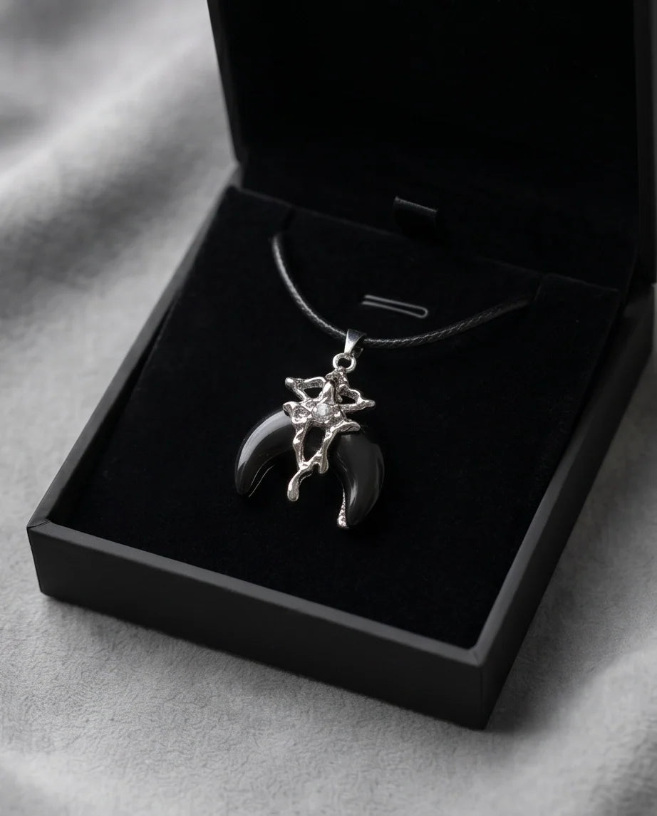 Gothic Liquid Metal Crescent Horn Pendant Necklace