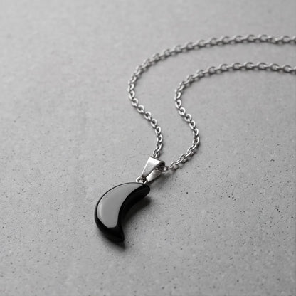 Silver Black Obsidian Crescent Moon Pendant Necklace