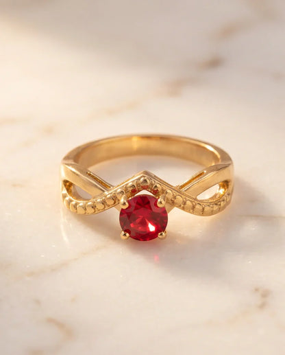 Gold Ruby Crown Chevron Statement Ring