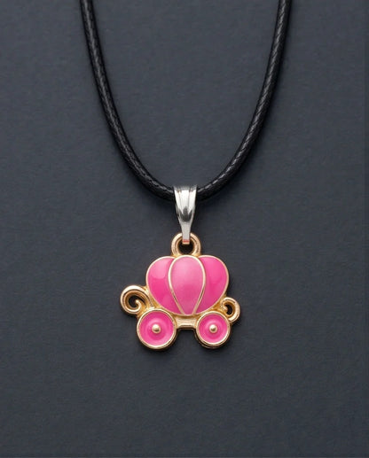 Pink Cinderella Pumpkin Carriage Enamel Pendant Necklace