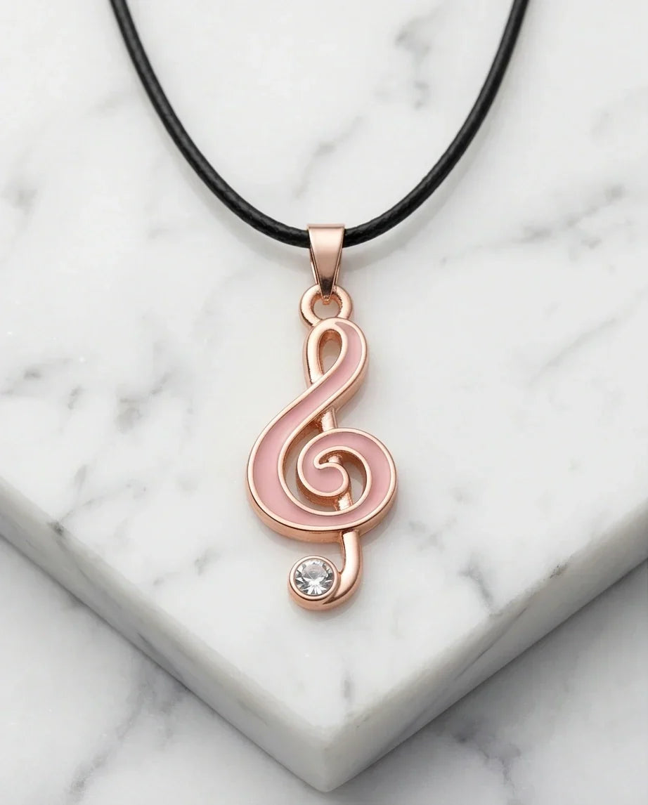 Rose Gold Pink Treble Clef Music Necklace