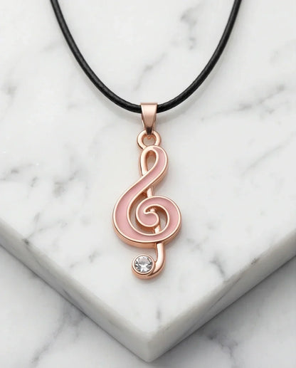 Rose Gold Pink Treble Clef Music Necklace