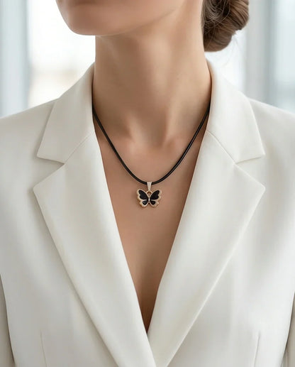 Gold and Black Butterfly Pendant Necklace
