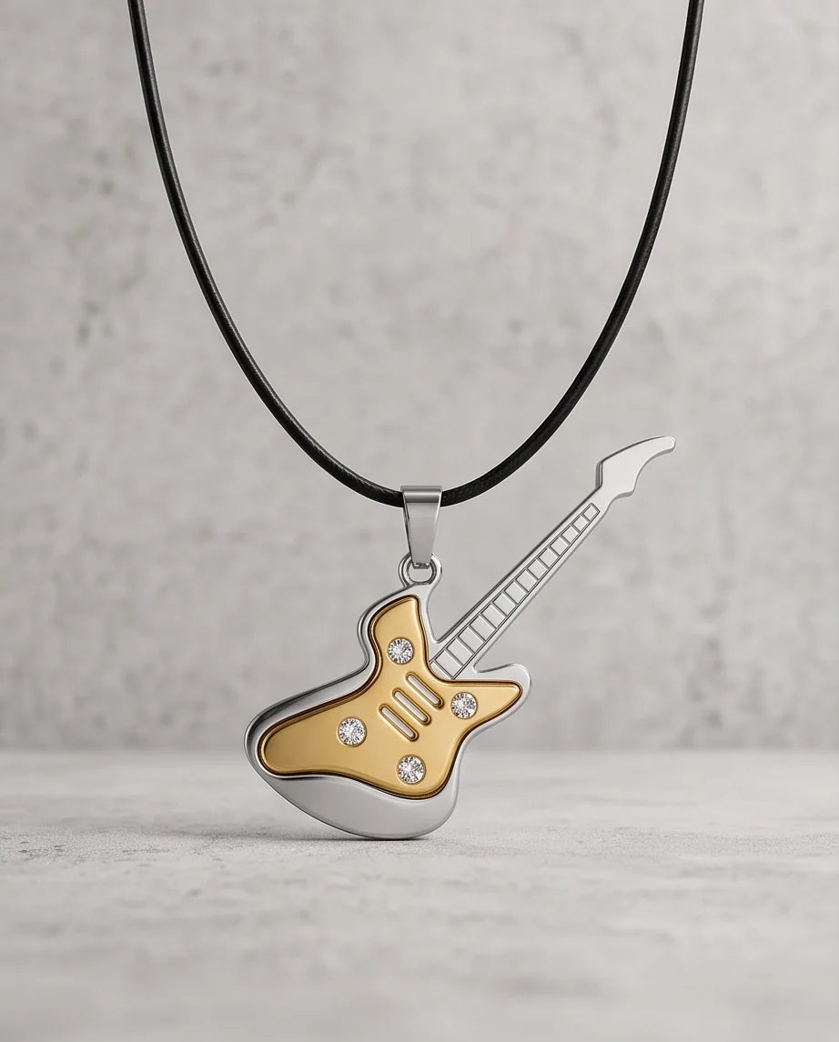 Gold and Silver Crystal Electric Guitar Cord Necklace