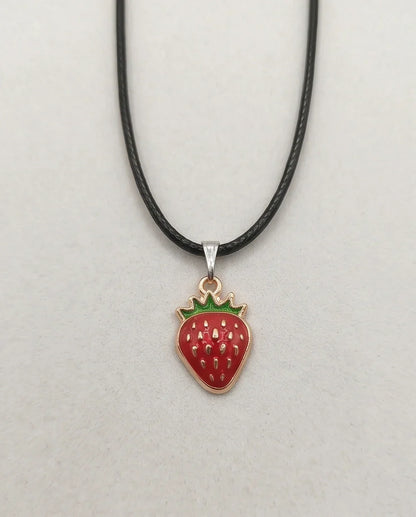 Gold and Red Strawberry Pendant Necklace