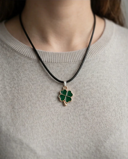 Gold and Green Four-Leaf Clover Necklace