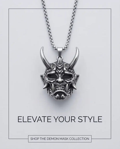 Japanese Horned Oni Mask Pendant Box Chain