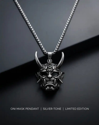 Japanese Horned Oni Mask Pendant Box Chain