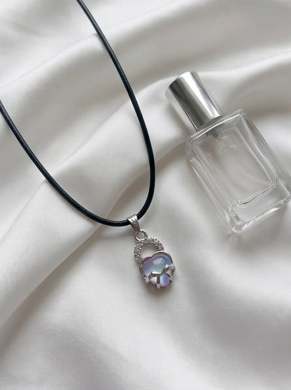 Opalite Heart Bow Lock Pendant Necklace