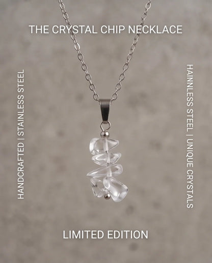 Silver Stacked Raw Clear Quartz Chip Stone Pendant Necklace