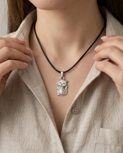 Silver Cute Cat Pendant Necklace
