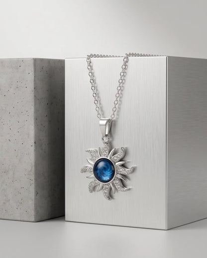 Silver Crystal Celestial Sunburst Galaxy Pendant Necklace