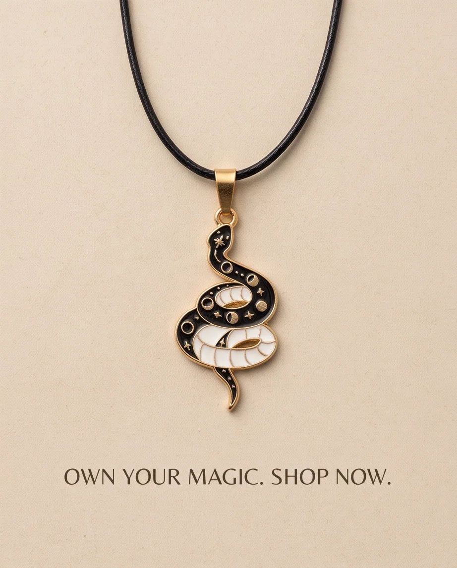 Gold Moon Phase Snake Enamel Pendant Necklace