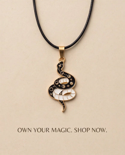 Gold Moon Phase Snake Enamel Pendant Necklace