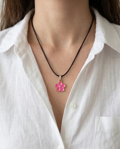 Gold and Pink Flower Pendant Necklace