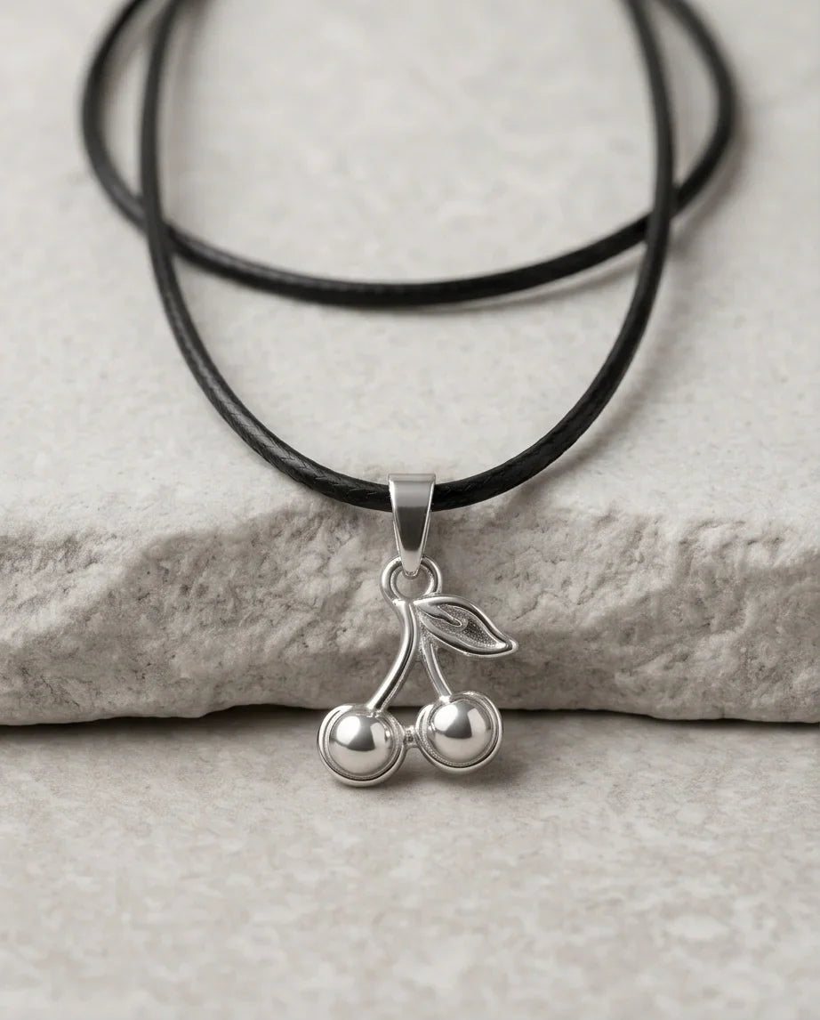 Silver Double Cherry Pendant Necklace