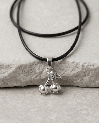 Silver Double Cherry Pendant Necklace