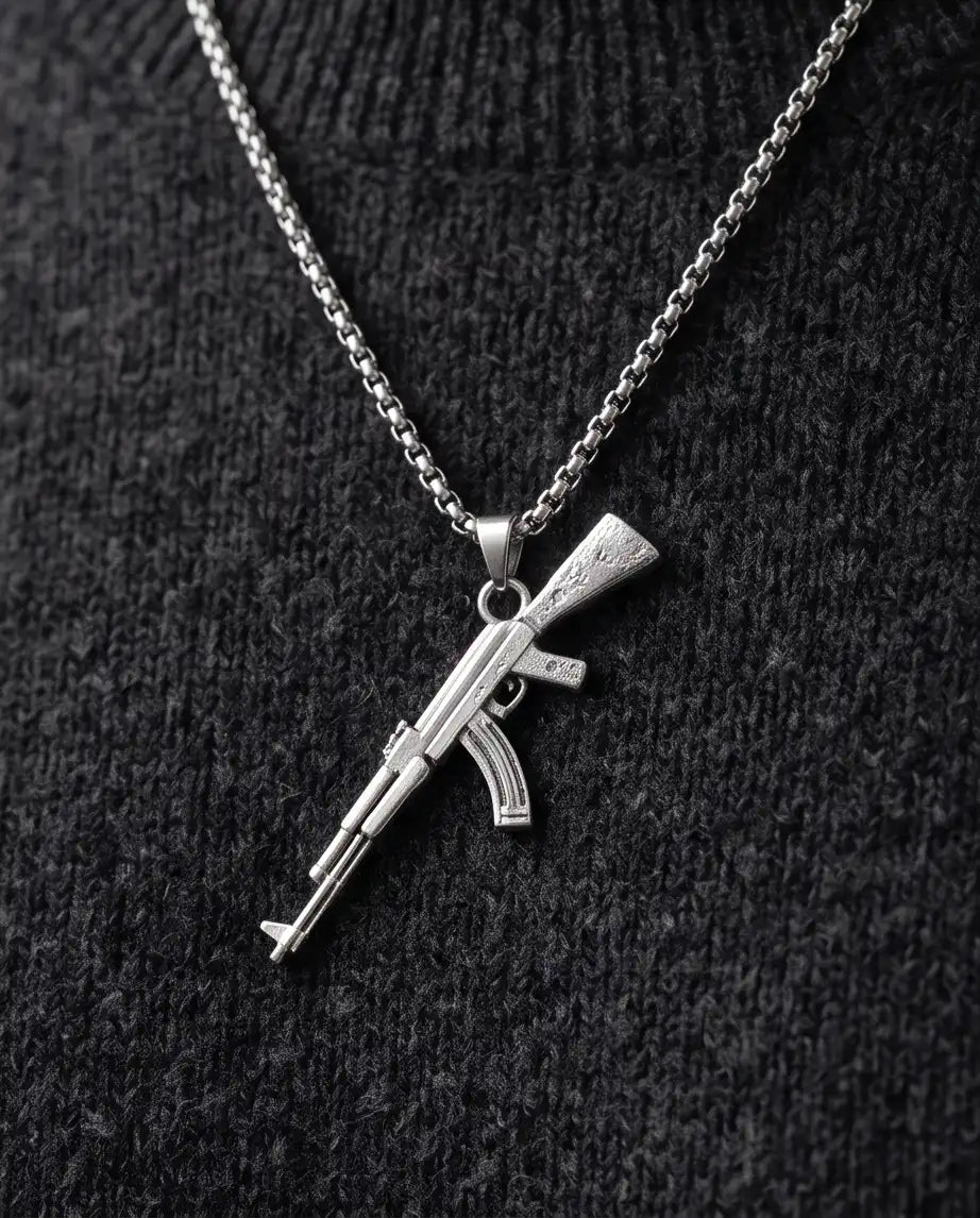 Micro-Pavé CZ Stock Assault Rifle Weapon Pendant Box Chain