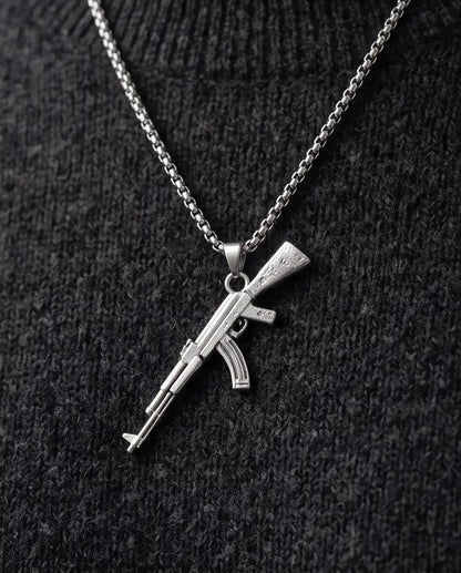 Micro-Pavé CZ Stock Assault Rifle Weapon Pendant Box Chain