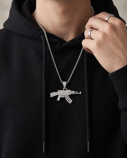 Iced AK-47 Rifle Pendant Box Chain