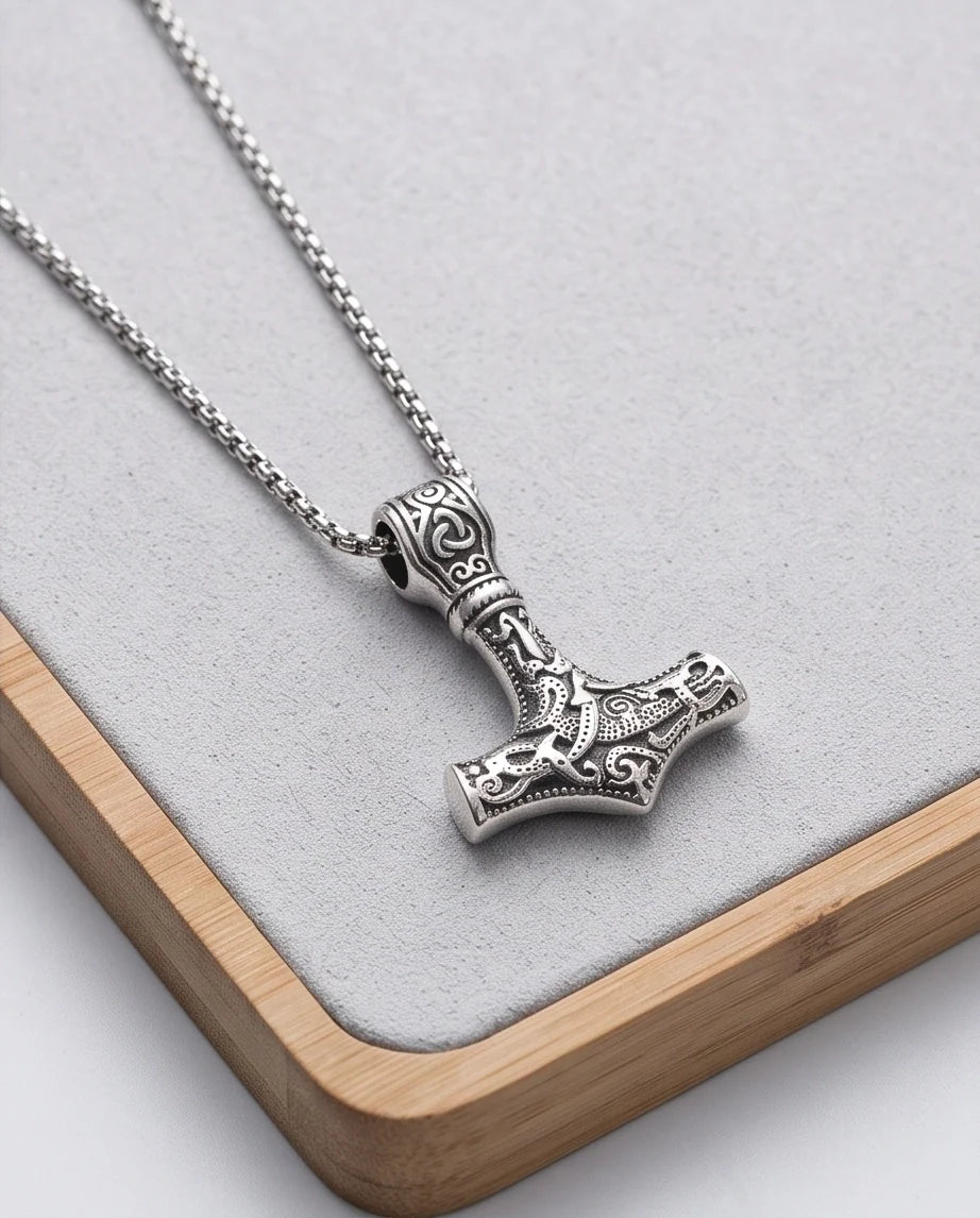 Silver Mjölnir Thor's Hammer Pendant Necklace