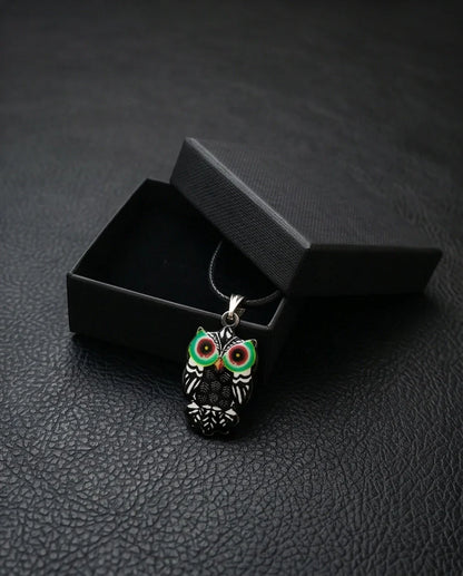 Mystic Green-Eyed Tribal Owl Pendant Necklace