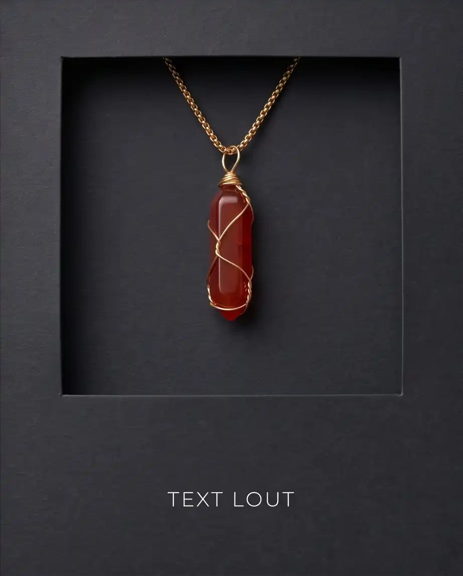 Wire-Wrapped Red Crystal Point Pendant Box Chain