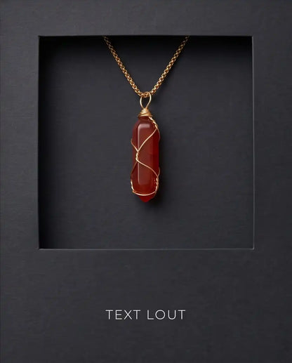 Wire-Wrapped Red Crystal Point Pendant Box Chain