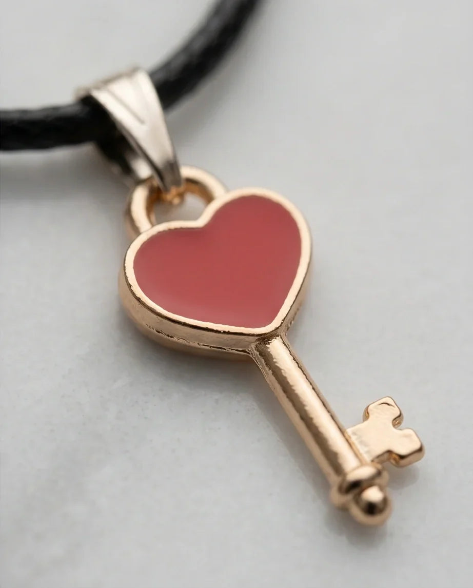 Gold and Red Heart Key Necklace