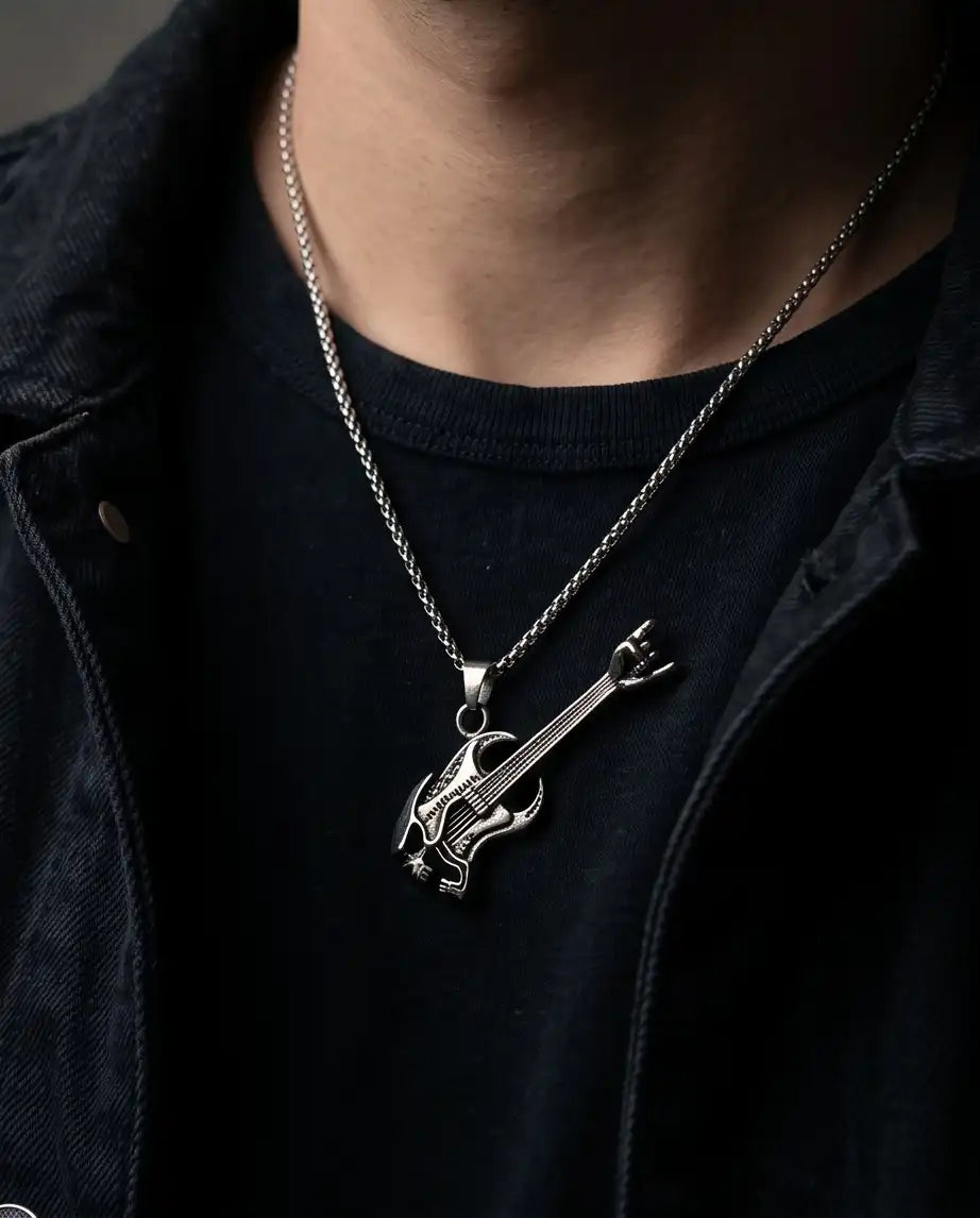 Rock Horns Electric Guitar Pendant Box Chain