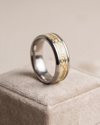 Gold Love Script and Gender Symbols Band Ring