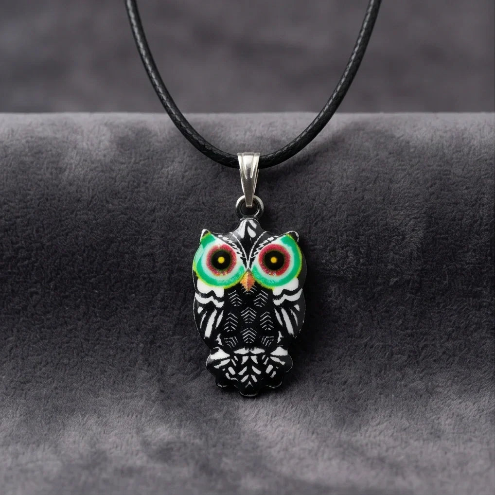 Mystic Green-Eyed Tribal Owl Pendant Necklace