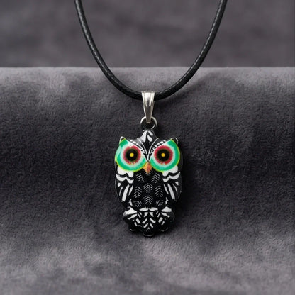 Mystic Green-Eyed Tribal Owl Pendant Necklace
