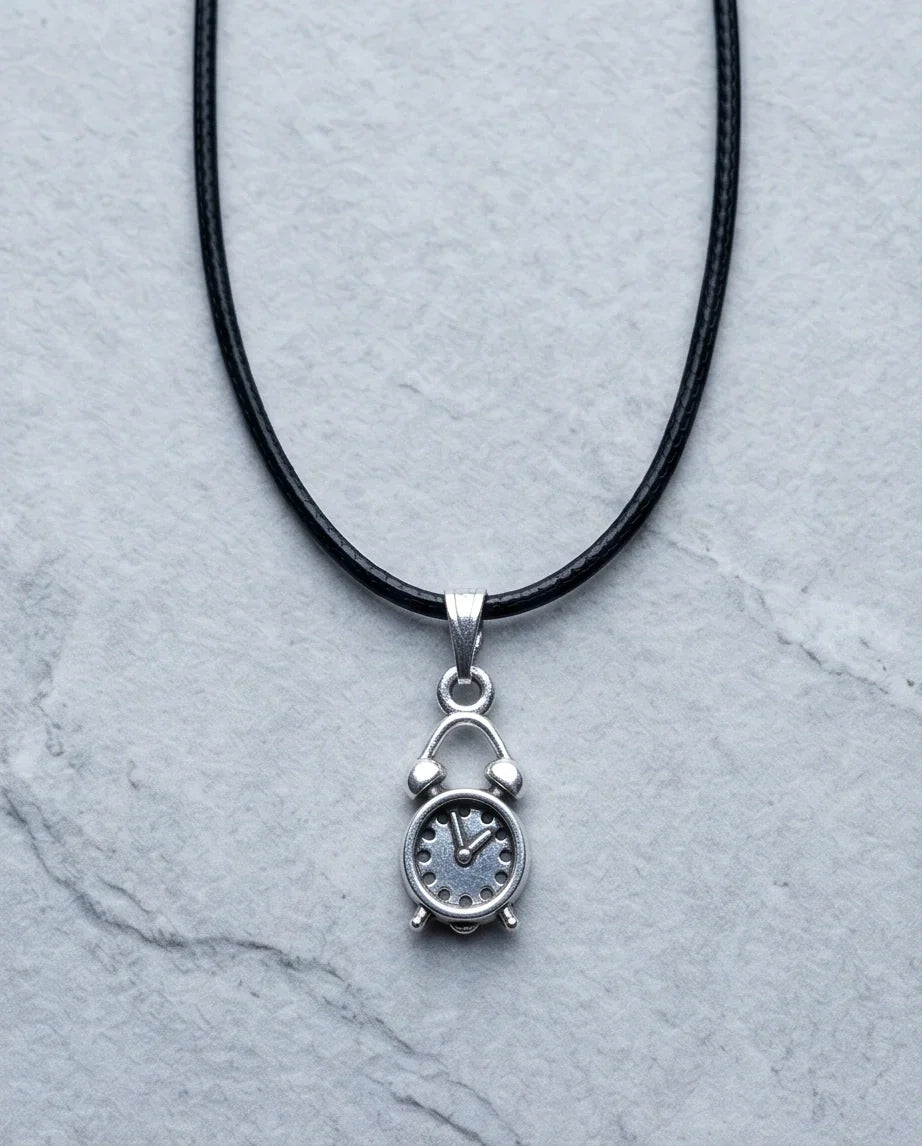 Silver Retro Alarm Clock Pendant Necklace