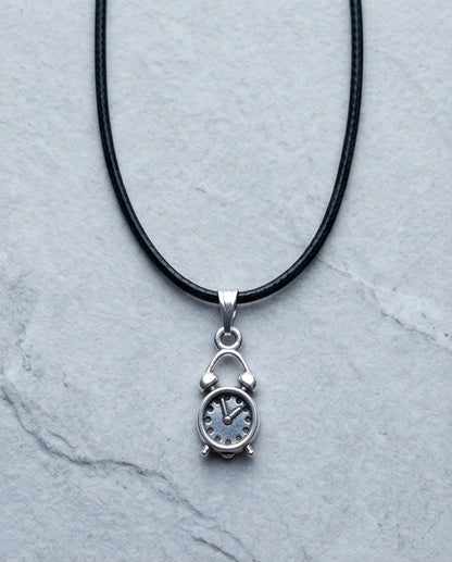 Silver Retro Alarm Clock Pendant Necklace