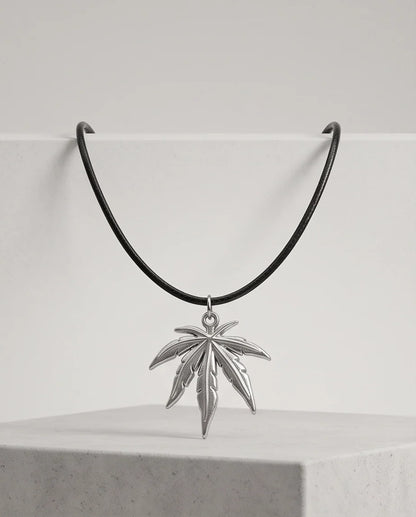 Silver Leaf Pendant Cord Necklace