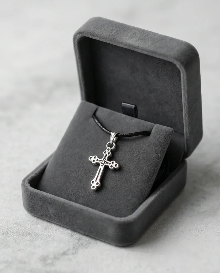Silver Detailed Decorative Cross Necklace