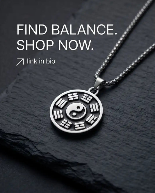 Yin Yang Bagua Symbol Medallion Silver Box Chain Necklace