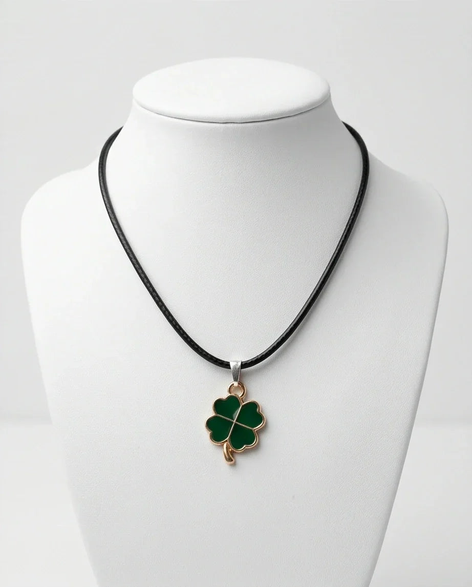 Gold and Green Four-Leaf Clover Necklace