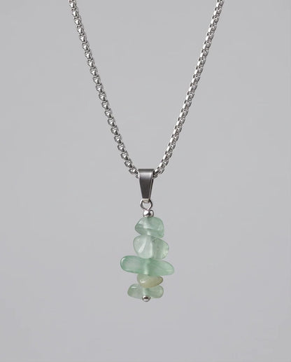 Silver Stacked Raw Green Aventurine Chip Stone Pendant Necklace