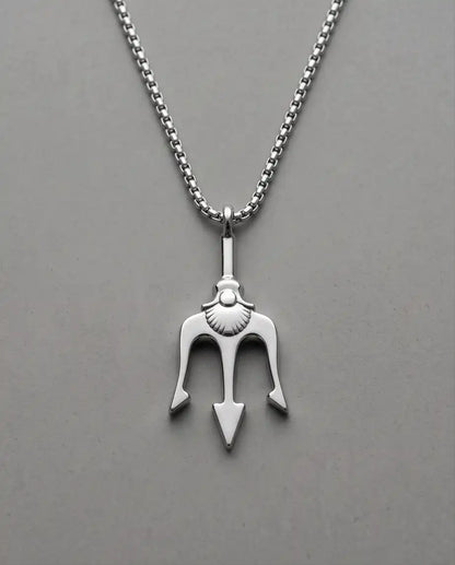 Trident Spear Pendant Silver Box Chain Necklace